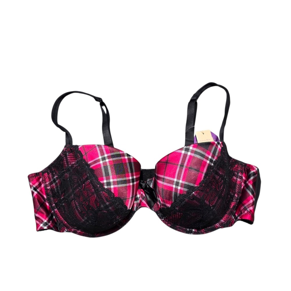Cacique Plaid‎ Lace Demi Bra Lightweight Supportive Sweep Necklines 40D